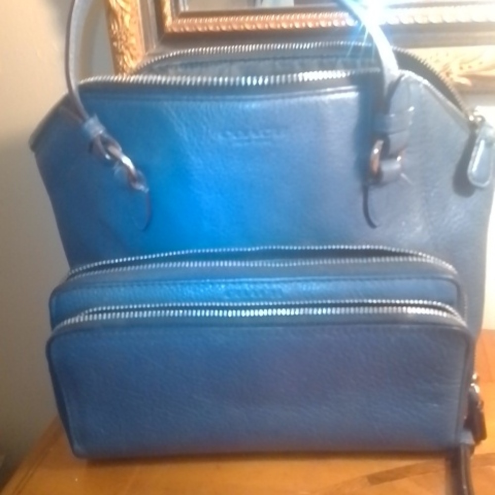 Coach Blue Satchel w/ matching Coach Wallet